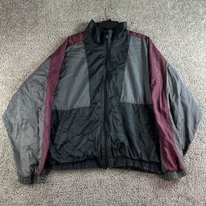 VTG First Run Jacket Mens XL Black Gray Colorblock Warm Up Nylon Windbreaker *